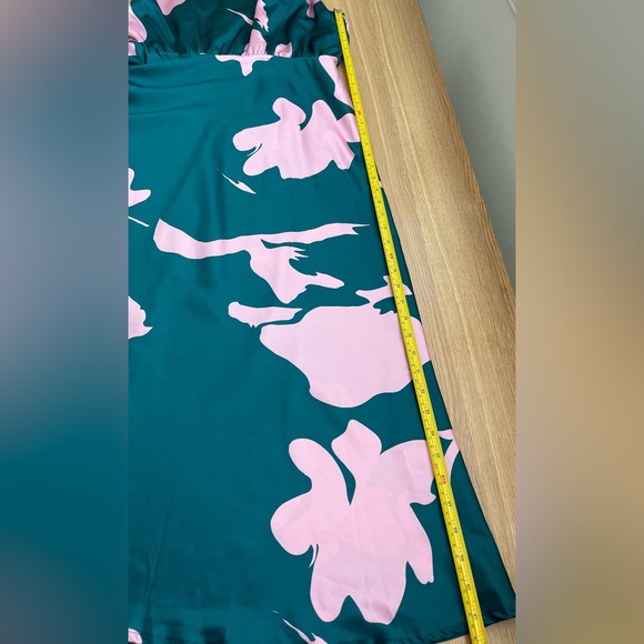 Anabelle Mock Neck Satin Midi Dress US M Teal Pink Mock Neck Cocktail Wedding - Picture 8 of 12